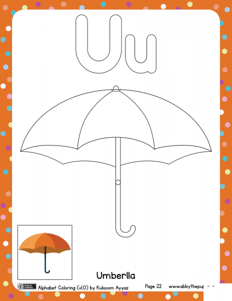 U is for Umbrella coloring page image