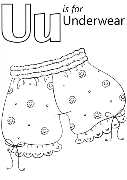 U is for Underwear coloring page image