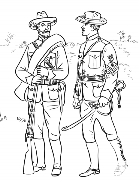 U.S. Soldiers in SpanishâAmerican War coloring page image
