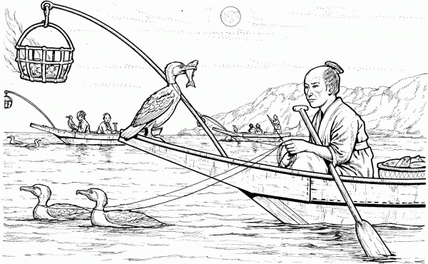Ukai Japan Cormorant Fishing coloring page image