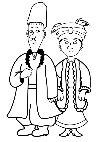 Ukrainian Couple coloring page image