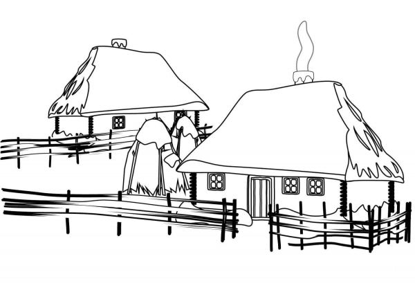 Ukrainian Traditional House  coloring page image