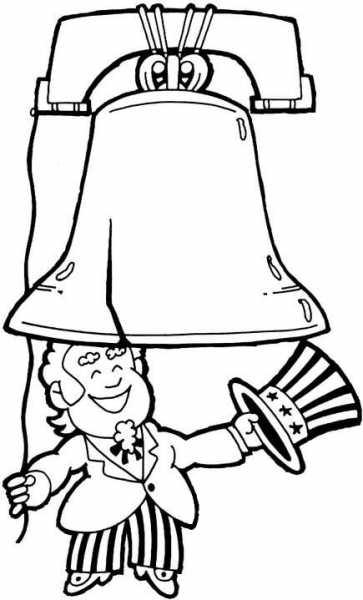 Uncle Sam and Liberty Bell  coloring page image