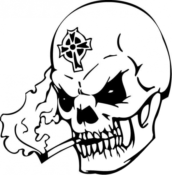 Undead Skull with a Celtic Cross coloring page image