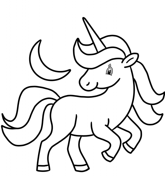 Unicorn and Crescent Moon coloring page image