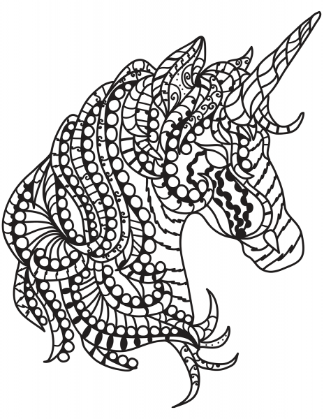 Unicorn Head Zentangle coloring page image