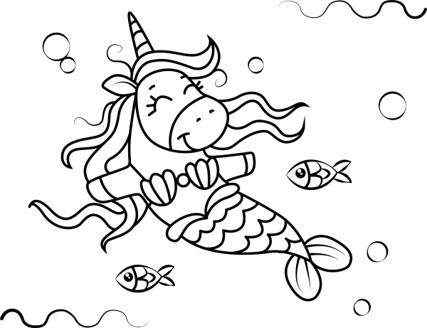 Unicorn Mermaid  coloring page image