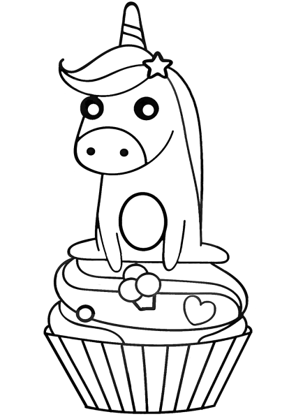 Unicorn on Cupcake coloring page image