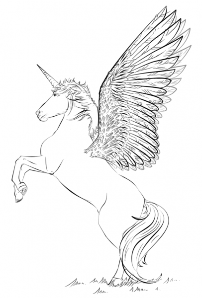 Unicorn with wings coloring page image