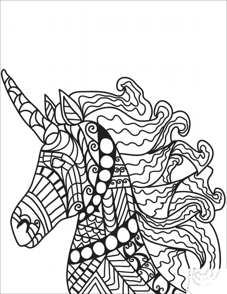 Unicorn Zentangle coloring page image