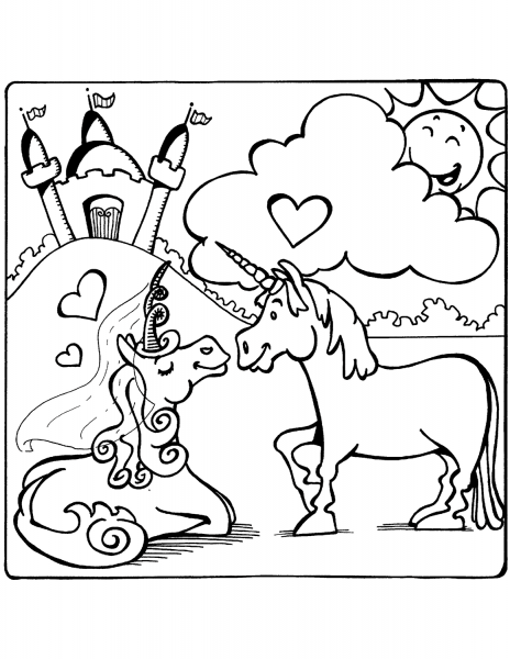 Unicorns in Love coloring page image
