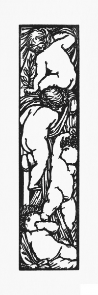 Upright Border Or Sidepiece with Four Puti coloring page image
