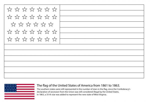 US Flag with 34 Stars (1861-1863) coloring page image