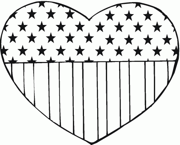 USA Flag in a heart shape coloring page image