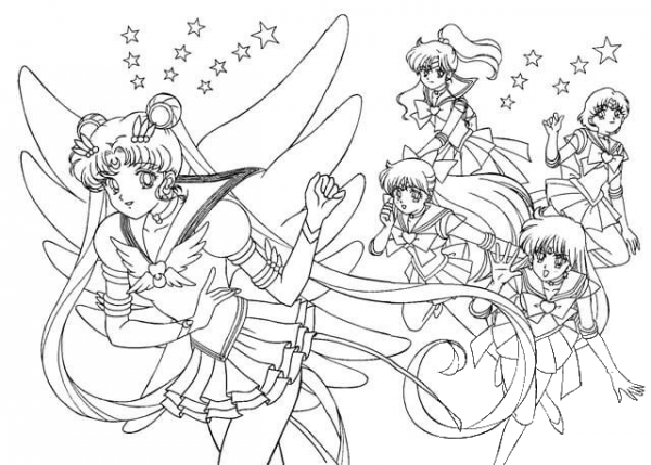 Usagi and girls coloring page image