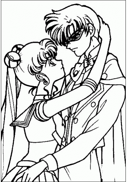 Usagi Tsukino and Mamoru Chiba  coloring page image