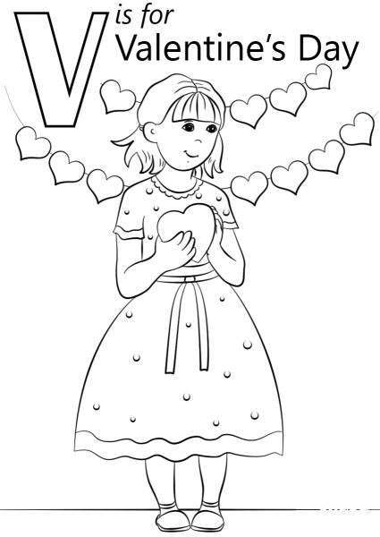 V is for Valentine’s Day coloring page image