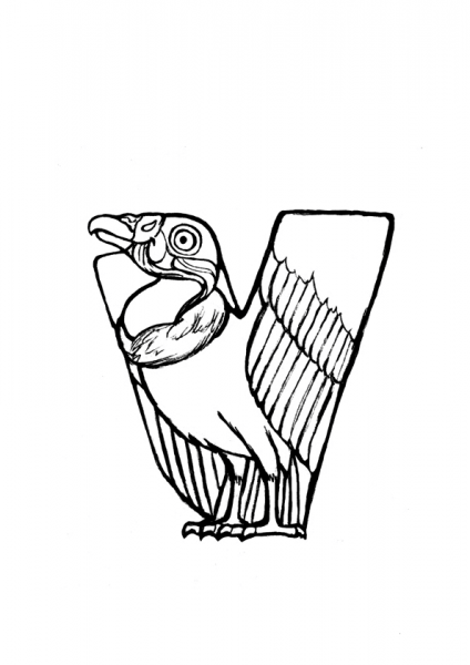 V is for Vulture coloring page image