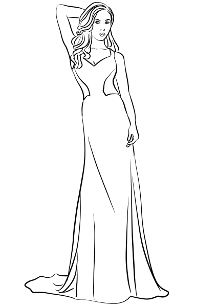 V-Neck Long Prom Dress coloring page image