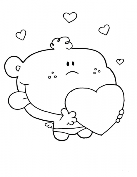 Valentine Cupid Holding Heart  coloring page image