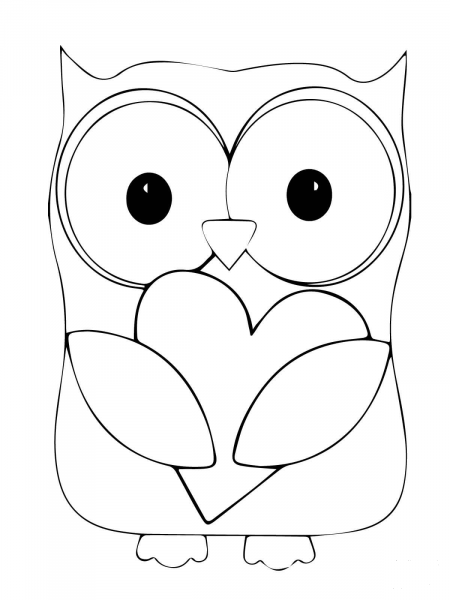 Valentine Day Owl Hugging a Heart coloring page image
