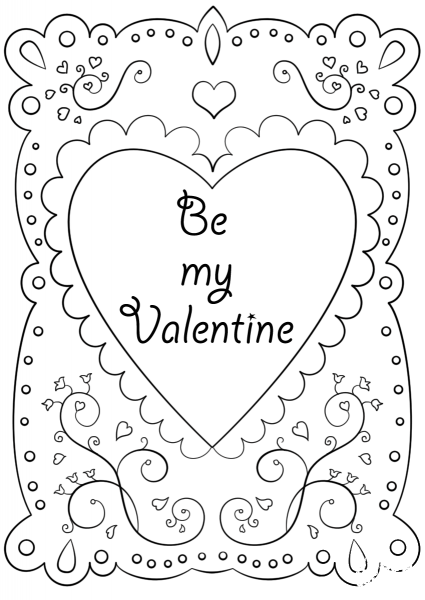 Valentine’s Day Card “Be My Valentine” coloring page image