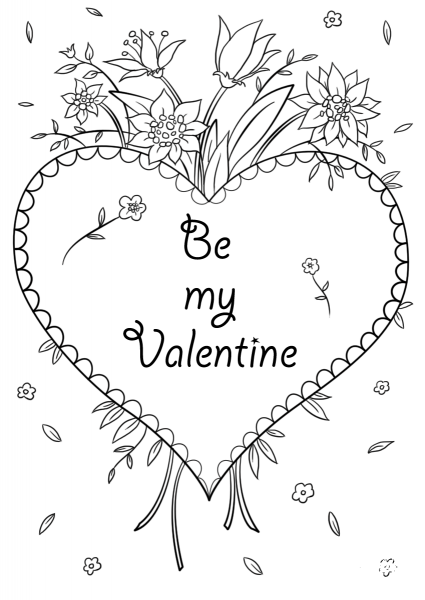Valentine’s Day Card “Be My Valentine” coloring page image