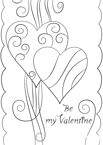 Valentine’s Day Card “Be My Valentine” coloring page image