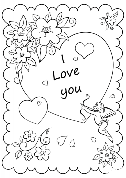 Valentine’s Day Card “I Love You” coloring page image