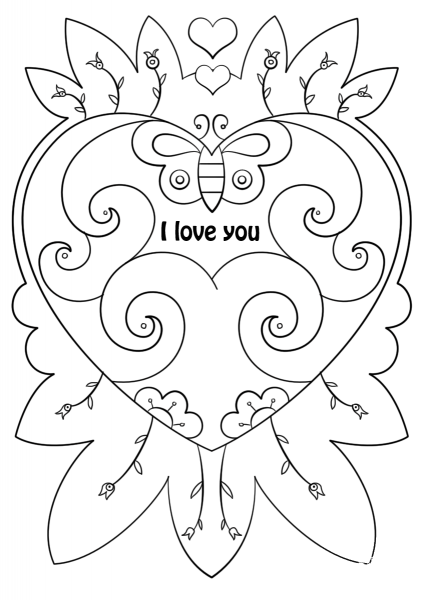 Valentine’s Day Card “I Love You” coloring page image