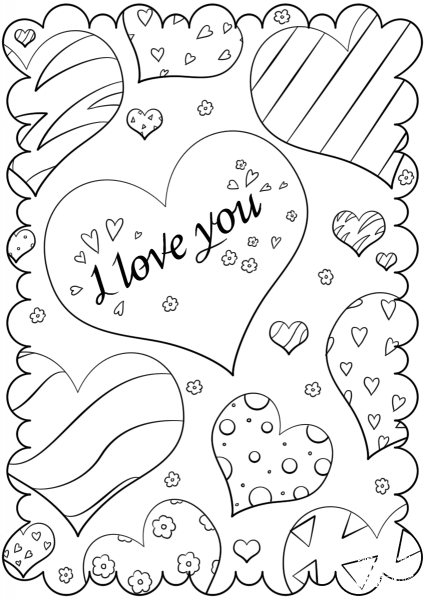 Valentine’s Day Card “I Love You” coloring page image
