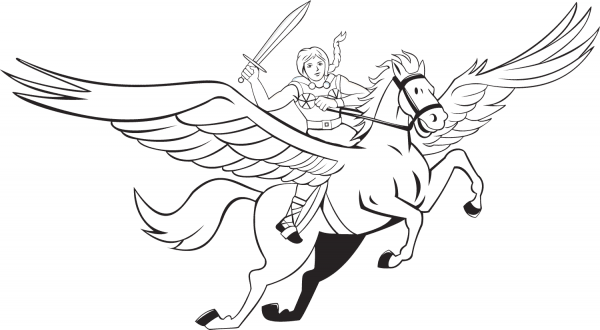 Valkyrie Riding Pegasus coloring page image
