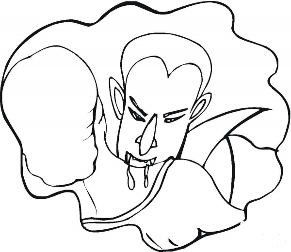 Vampire Dracula bites a girl’s neck coloring page image
