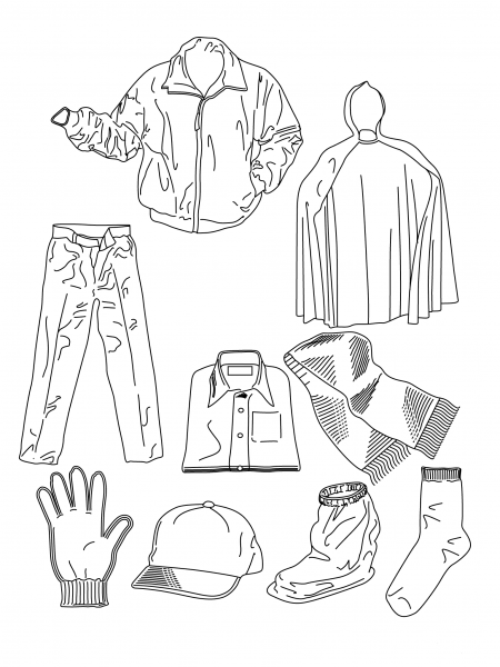 Various Clothes coloring page image