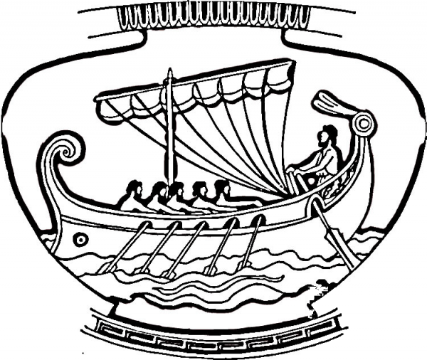 Vase With Ship Ornament  coloring page image