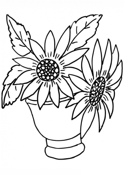 Vase with Sunflowers  coloring page image