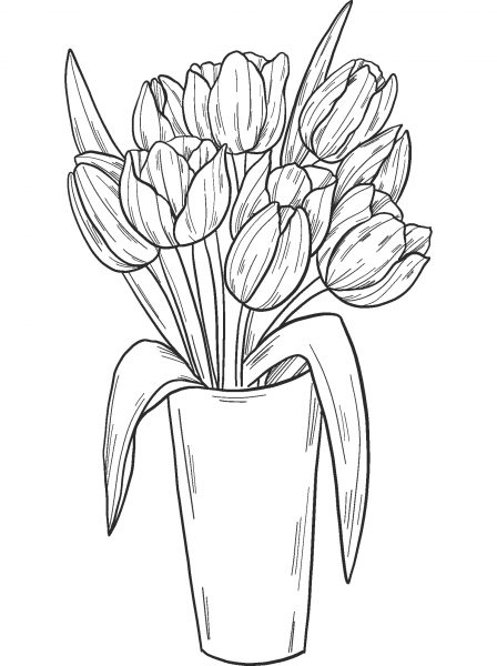 Vase with Tulips coloring page image