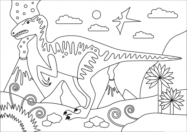 Velociraptor Cretaceous Period Dinosaur coloring page image