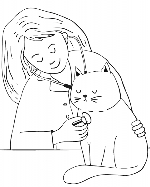 Veterinarian with Cat coloring page image
