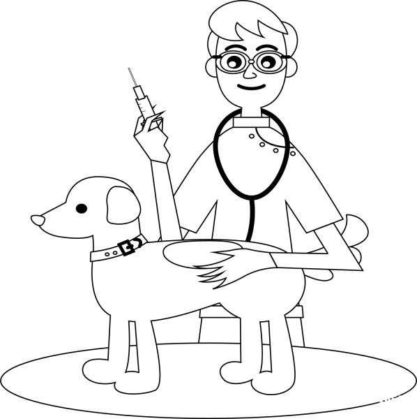 Veterinarian with Dog coloring page image