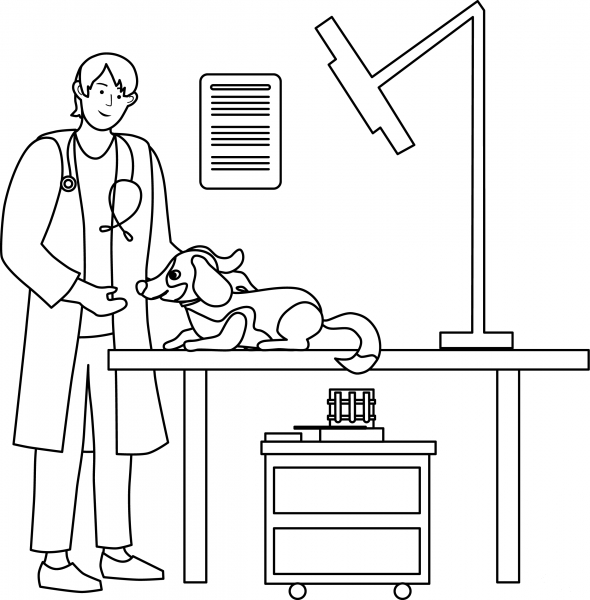Veterinarian with Dog coloring page image