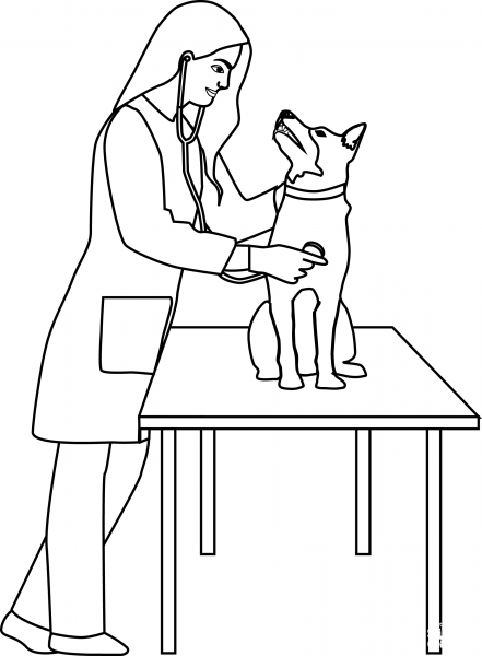 Veterinarian with Dog coloring page image