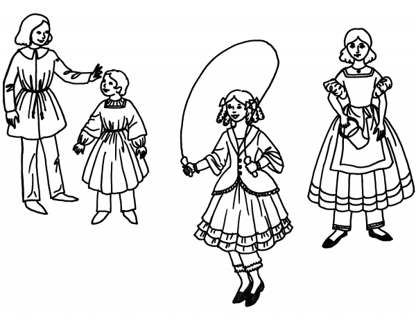 Victorian Children Playing coloring page image