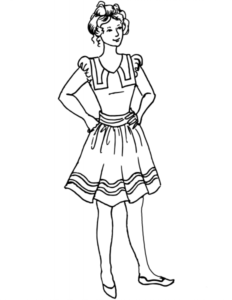 Victorian Girl in Dress coloring page image