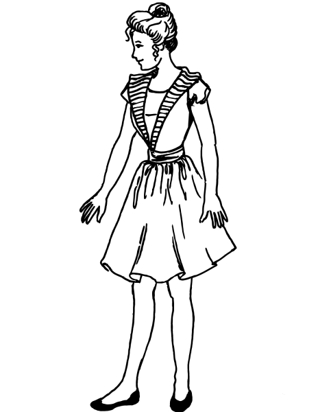 Victorian Girl in Dress coloring page image