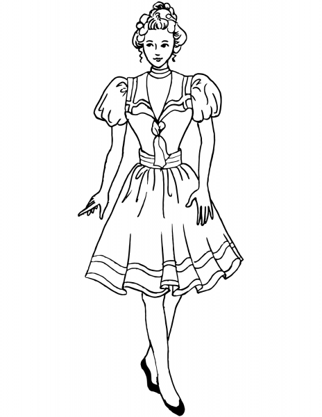 Victorian Girl in Vintage Clothes coloring page image
