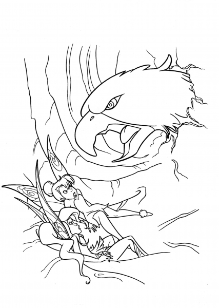 Vidia And Tinkerbell Are Attacked By Hawk  coloring page image