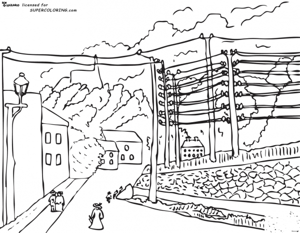View Of Malakoff, Paris Region By Henri Rousseau  coloring page image