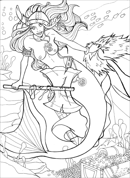 Viking Mermaid coloring page image
