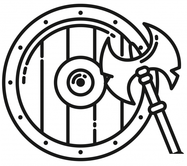 Viking Shield and Axe coloring page image